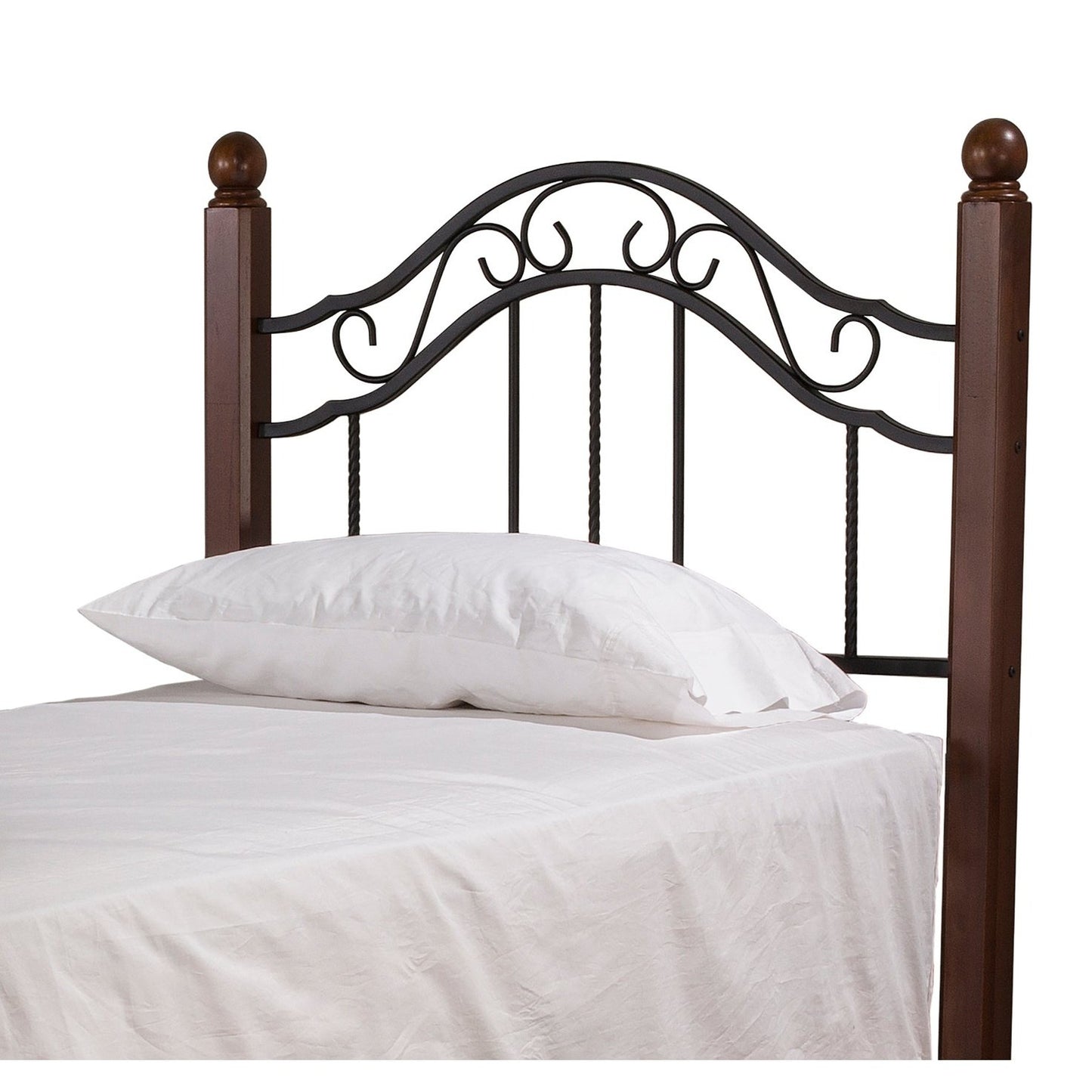 Hillsdale Furniture Madison Twin Metal Headboard with Frame and Cherry Wood Posts, Textured Black