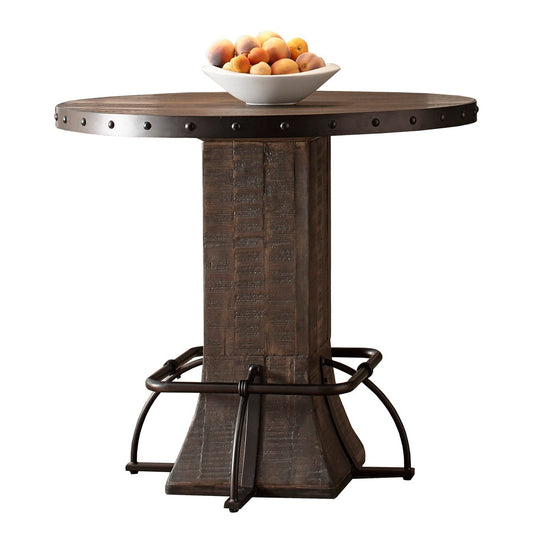 Hillsdale Furniture Jennings Wood Round Counter Height Dining Table with Wood Pedestal Base, Distressed Walnut