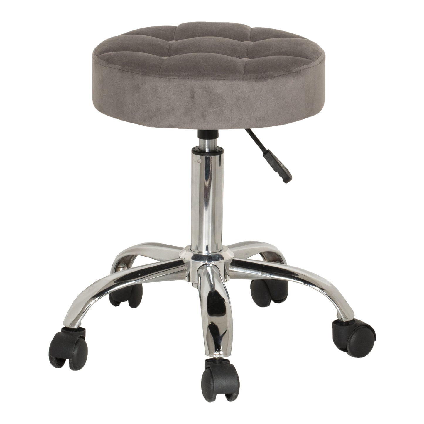 Hillsdale Furniture Nora Metal Adjustable Backless Vanity/Office Stool, Chrome with Chrome with Gray Velvet