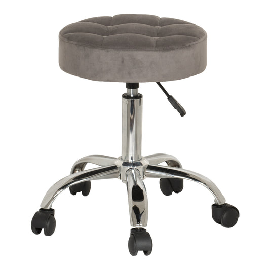 Hillsdale Furniture Nora Metal Adjustable Backless Vanity/Office Stool, Chrome with Chrome with Gray Velvet