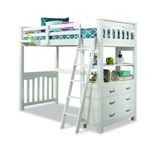 Hillsdale Kids and Teen Highlands Wood Twin Loft Bed with Hanging Nightstand, White