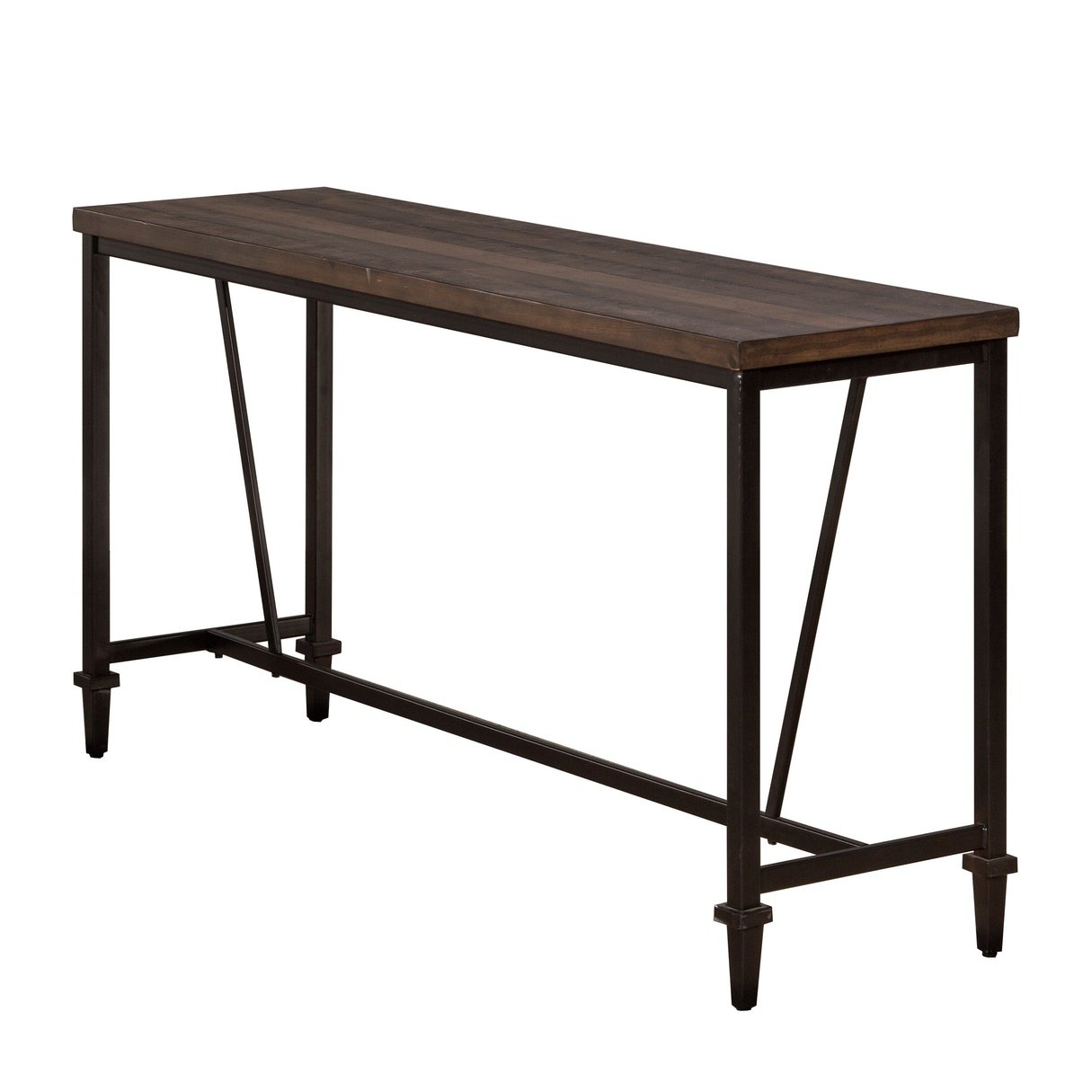 Hillsdale Furniture Trevino Metal Sofa Table with Wood Top, Distressed Walnut/ Copper Brown