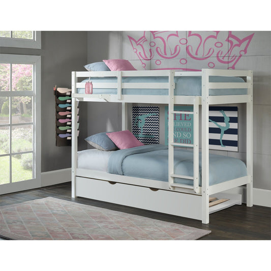 Hillsdale Kids and Teen Caspian Twin Over Twin Bunk Bed with Trundle and Hanging Nightstand, White