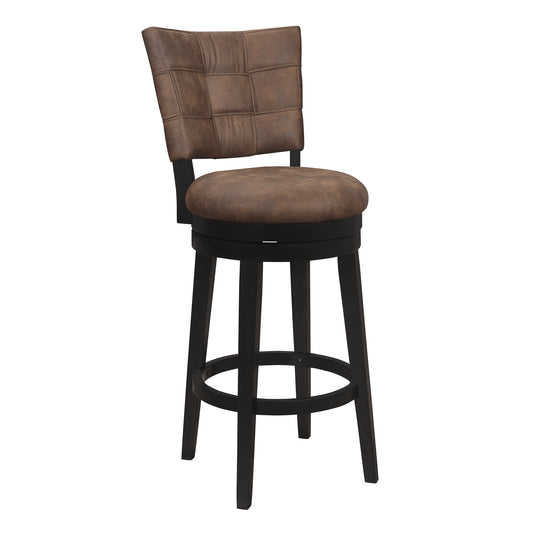 Hillsdale Furniture Kaede Wood and Upholstered Bar Height Swivel Stool, Black with Chestnut Faux Leather