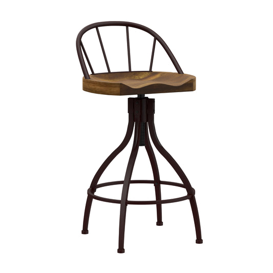 Hillsdale Furniture Worland Metal Adjustable Height Swivel Stool with Back, Brown Metal with Walnut Finished Wood