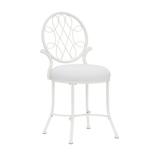 Hillsdale Furniture OMalley Metal Vanity Stool, Shiny White with White Fabric