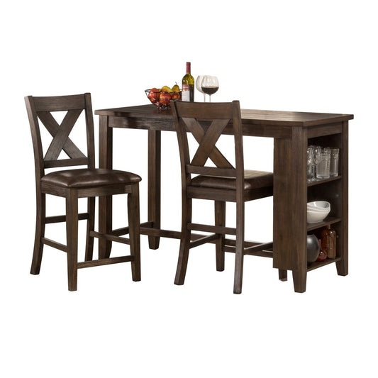 Hillsdale Furniture Spencer Wood 3 Piece Counter Height Dining with X Back Stools, Dark Espresso Wire Brush