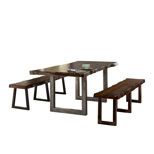 Hillsdale Furniture Emerson Wood 3 Piece Rectangle Dining Set with Two Benches, Gray Sheesham