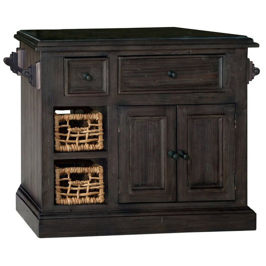 Hillsdale Furniture Tuscan Retreat ® Wood Medium Granite Top Kitchen Island with 2 Baskets, Weathered Gray