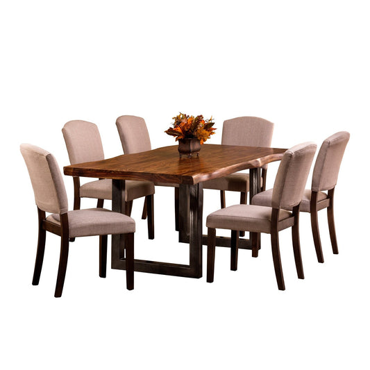 Hillsdale Furniture Emerson Wood 7 Piece Rectangle Dining Set with Upholstered Parson Dining Chairs, Natural Sheesham