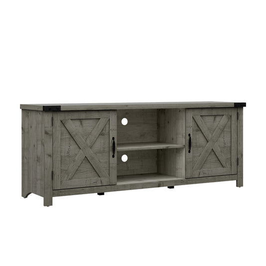 Living Essentials by Hillsdale Latvia Gaming Ready Wood 60 inch TV Stand with "X" Back Doors and Shelves, Rustic Gray