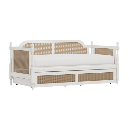 Hillsdale Furniture Melanie Wood and Cane Twin Daybed with Trundle, White