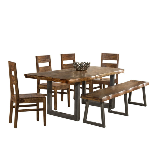 Hillsdale Furniture Emerson Wood 6 Piece Rectangle Dining Set with One Bench and Four Wood Chairs, Natural Sheesham