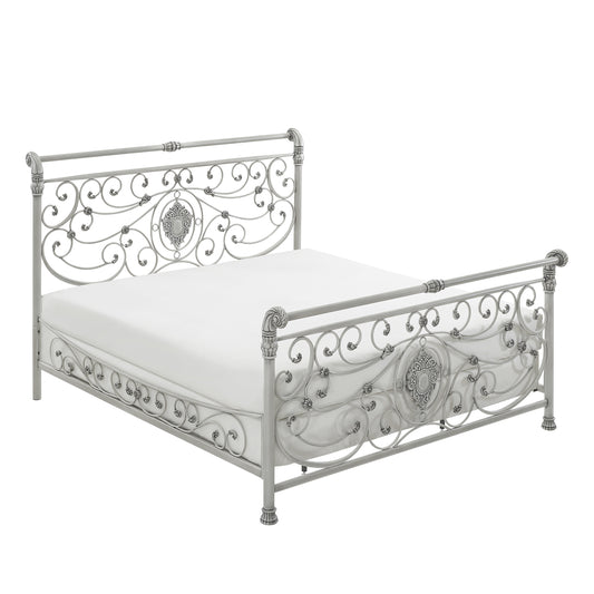 Hillsdale Furniture Mercer King Metal Sleigh Bed, Brushed White