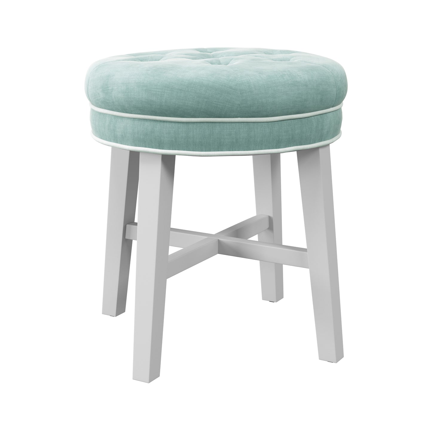 Hillsdale Furniture Sophia Tufted Backless Vanity Stool, White with Spa Blue Fabric