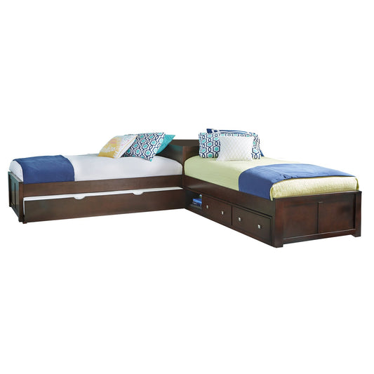 Hillsdale Kids and Teen Pulse Wood Twin L-Shaped Bed with Storage and Trundle, Chocolate