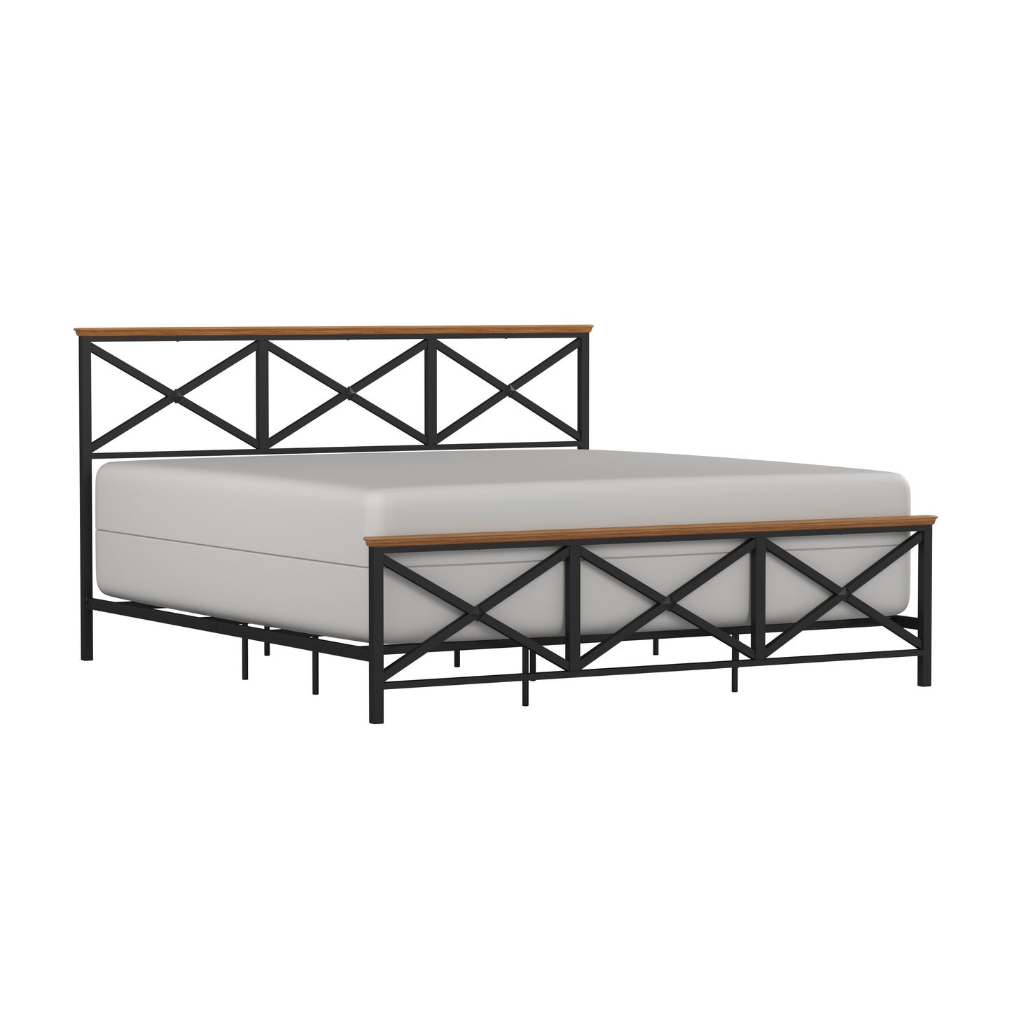 Hillsdale Furniture Ashford Metal King Bed with Wood Accent, Textured Black with Oak Finished Wood