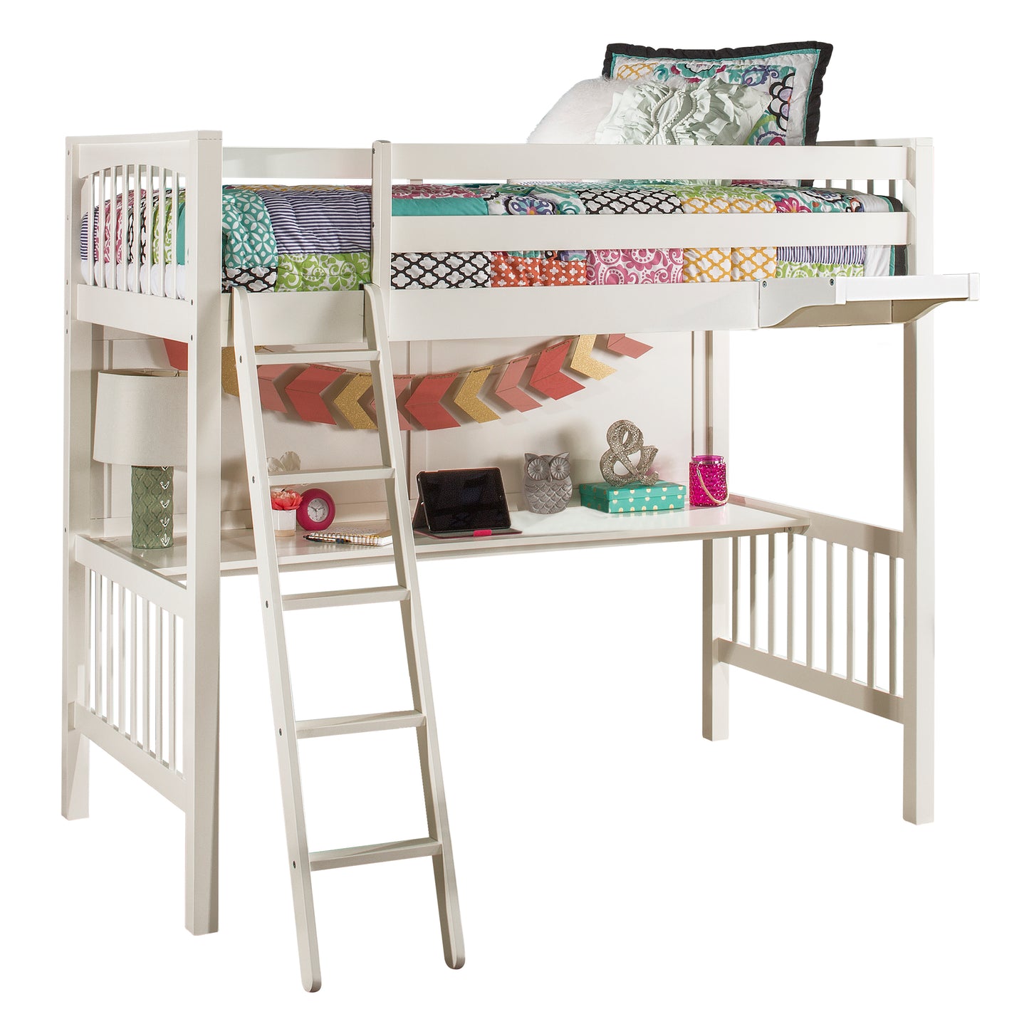 Hillsdale Kids and Teen Pulse Wood Twin Loft Bed with Hanging Nightstand, White