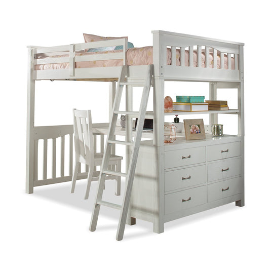 Hillsdale Kids and Teen Highlands Wood Full Loft Bed with Desk and Chair, White