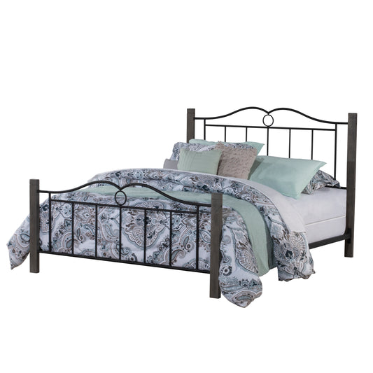 Hillsdale Furniture Dumont Queen Metal Bed with Brushed Charcoal Wood Posts, Textured Black