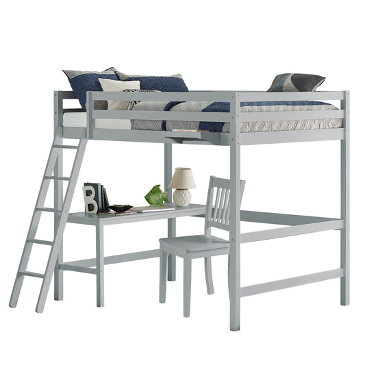 Hillsdale Kids and Teen Caspian Full Loft Bed with Chair and Hanging Nightstand, Gray