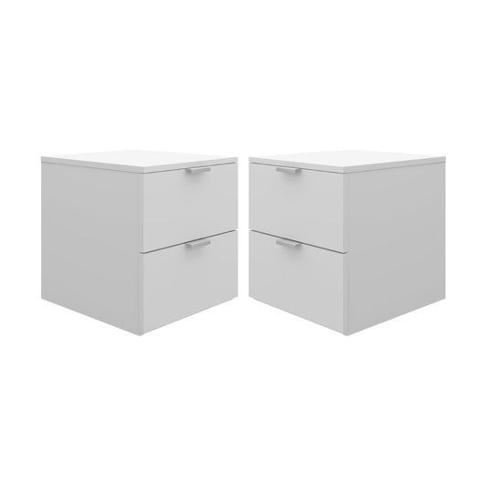 Hillsdale Living Essentials Delmar Wood 2 Drawer Nightstand, Set of 2, Matte White