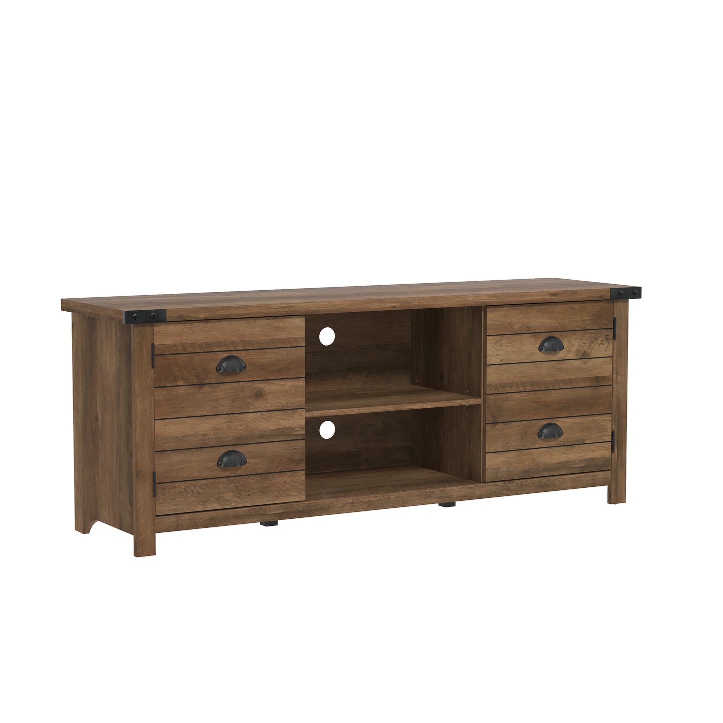 Living Essentials by Hillsdale Prestwick Gaming Ready Wood 60 inch TV Stand with 2 Doors and Shelves, Knotty Oak