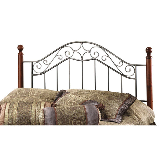 Hillsdale Furniture Martino King Metal Headboard with Frame and Cherry Wood Posts, Smoke Silver