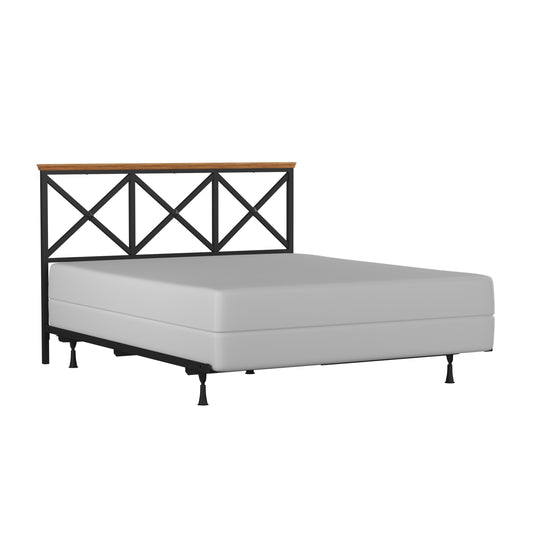 Hillsdale Furniture Ashford Metal Full/Queen Headboard with Frame, Black with Oak Finished Wood