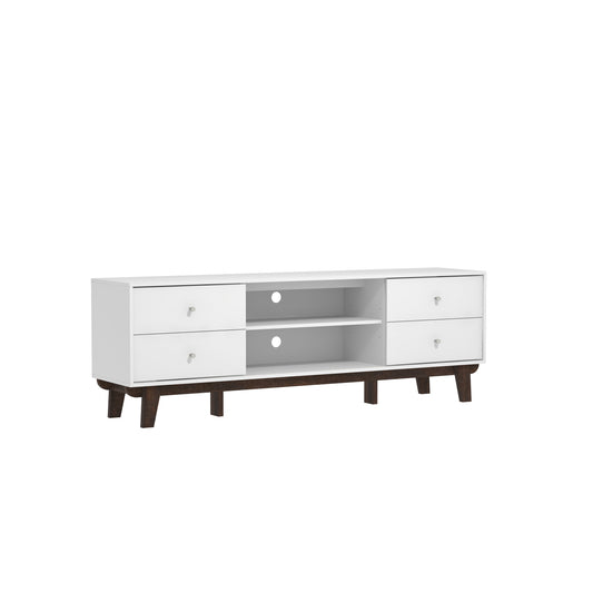 Living Essentials by Hillsdale Kincaid 70 inch Wood TV Stand with 2 Doors and Shelves, Matte White