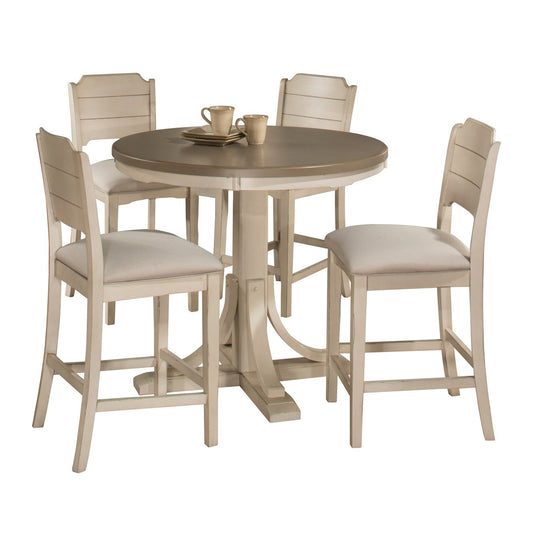 Hillsdale Furniture Clarion Wood 5 Piece Round Counter Height Dining Set with Open Back Stools, Sea White