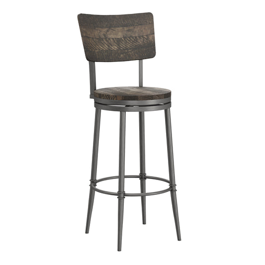 Hillsdale Furniture Jennings Wood and Metal Bar Height Swivel Stool, Rubbed Pewter Metal with Weathered Gray Wood