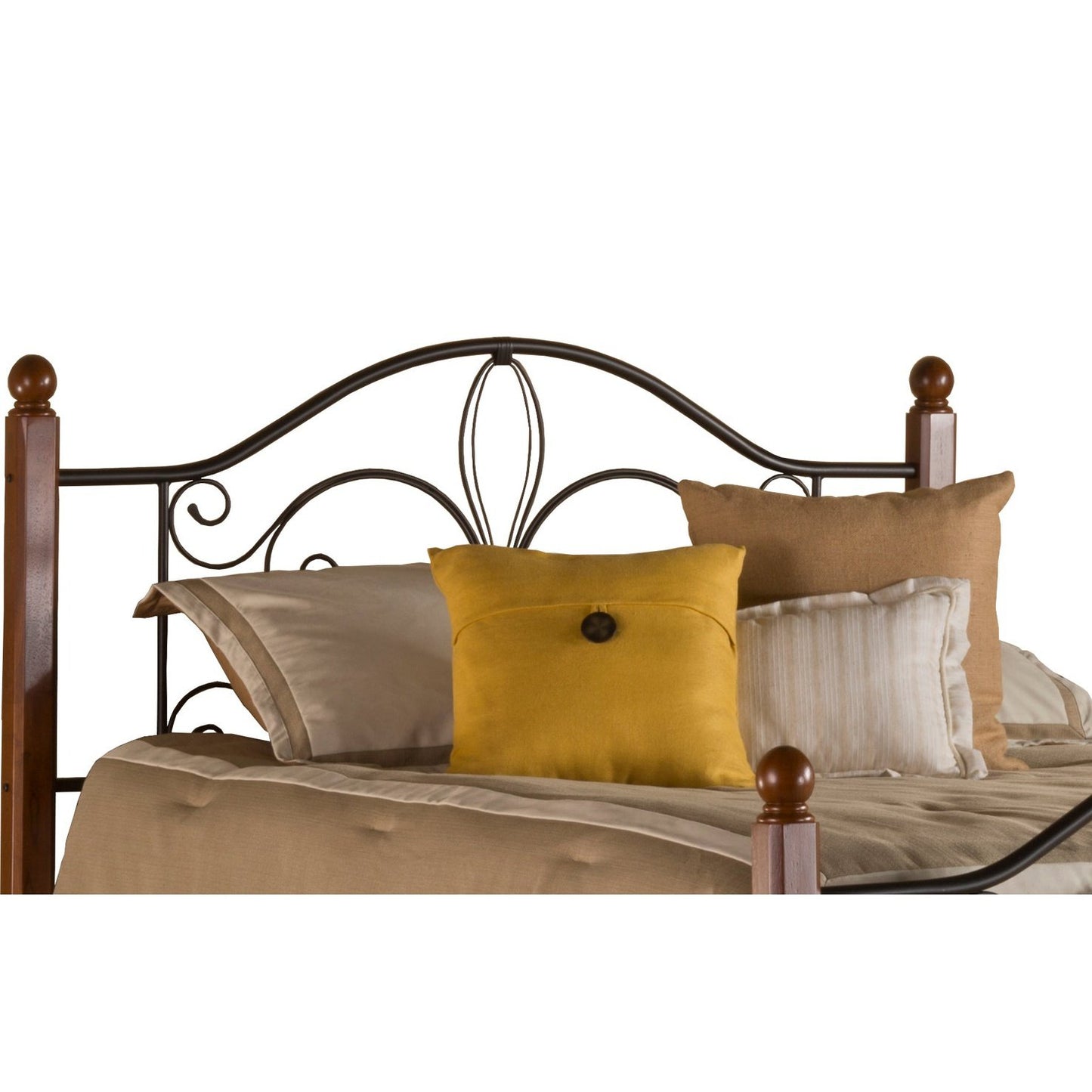 Hillsdale Furniture Milwaukee Full/Queen Metal Headboard with Cherry Wood Posts, Textured Black