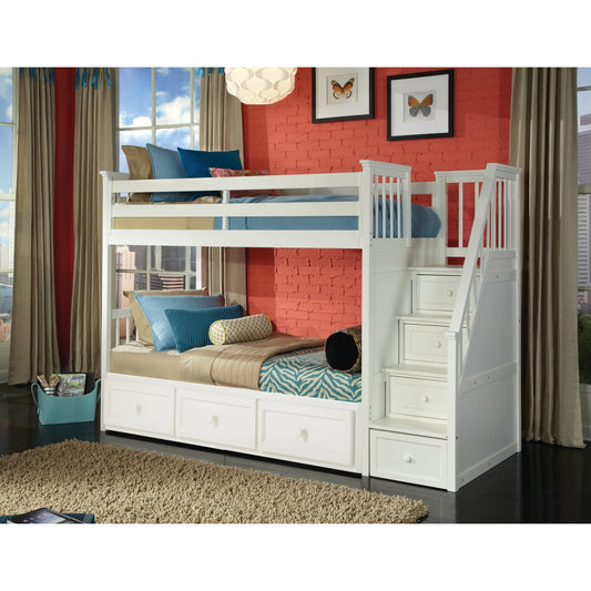 Hillsdale Kids and Teen Schoolhouse Wood Stair Bed Bunk with Trundle, White
