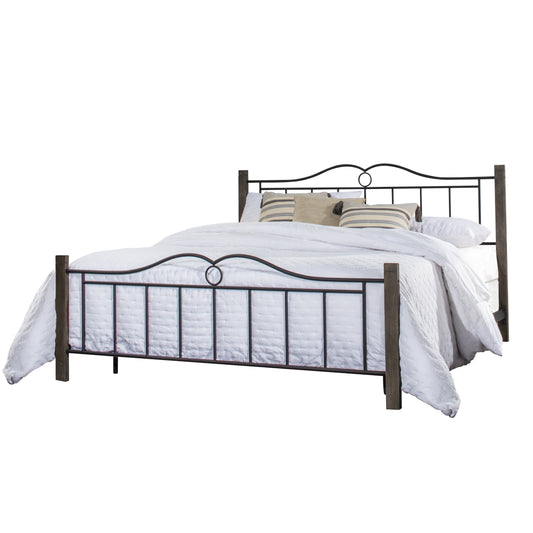 Hillsdale Furniture Dumont King Metal Bed with Brushed Charcoal Wood Posts, Textured Black