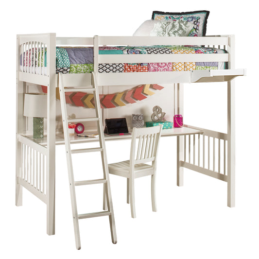 Hillsdale Kids and Teen Pulse Wood Twin Loft Bed with Chair and Hanging Nightstand, White