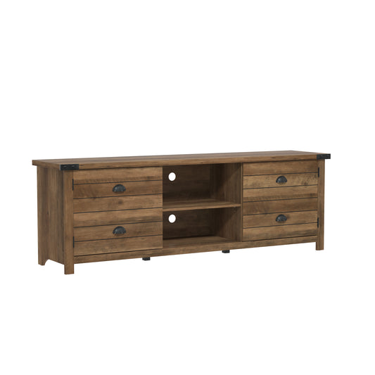 Living Essentials by Hillsdale Prestwick Gaming Ready Wood 70 inch TV Stand with 2 Doors and Shelves, Knotty Oak