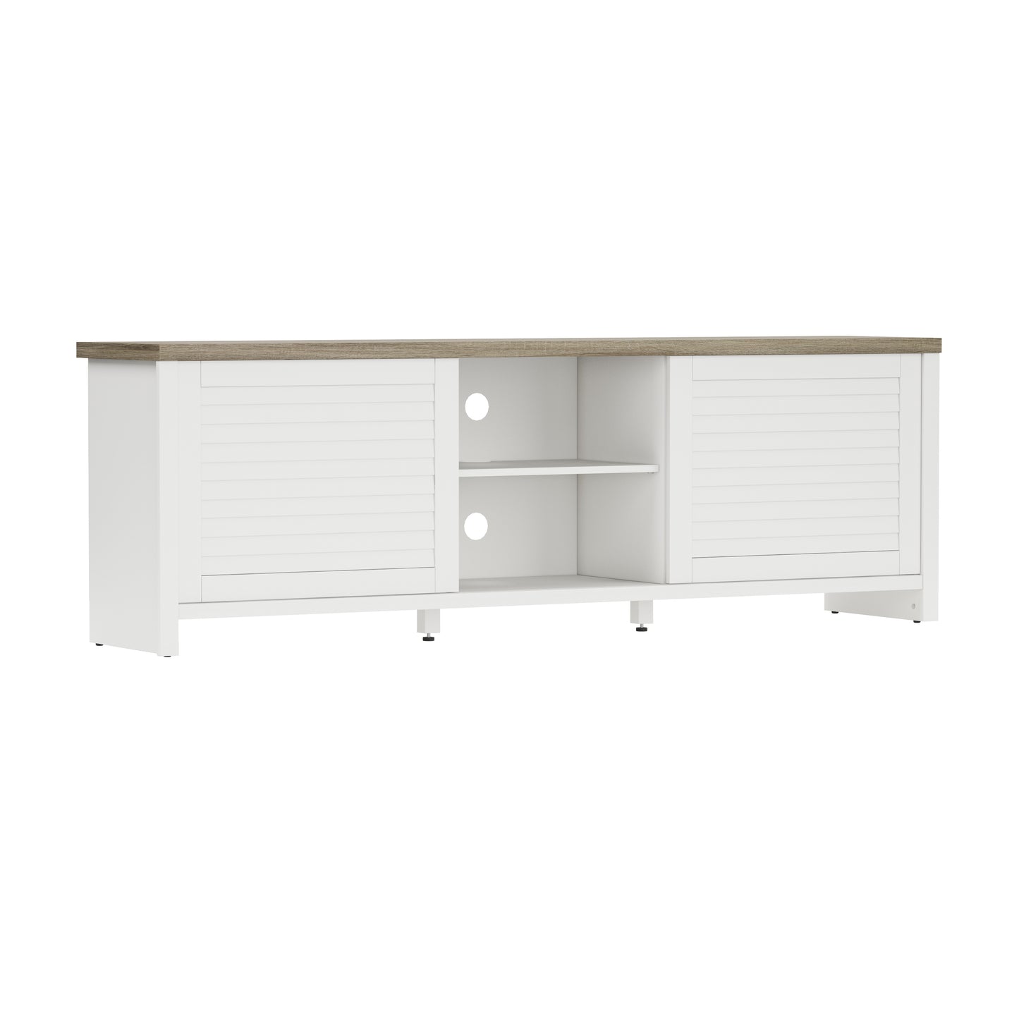 Living Essentials by Hillsdale Handerson 74 Inch Wood Entertainment Console, White with Dark Oak Finish Top