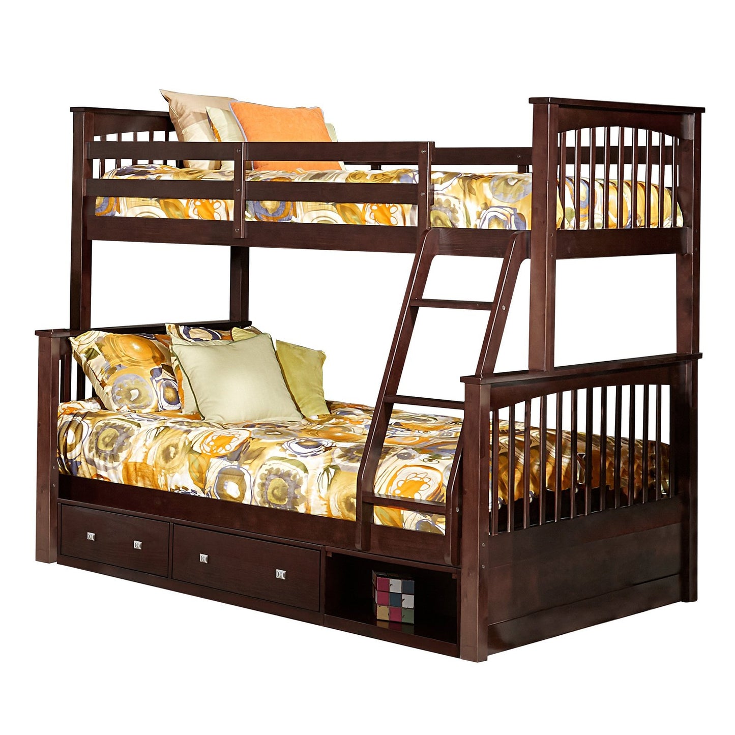 Hillsdale Kids and Teen Pulse Wood Twin Over Full Bunk Bed with Storage, Chocolate