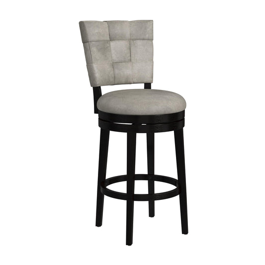 Hillsdale Furniture Kaede Wood and Upholstered Barr Height Swivel Stool, Black with Weathered Granite Gray Faux Leather
