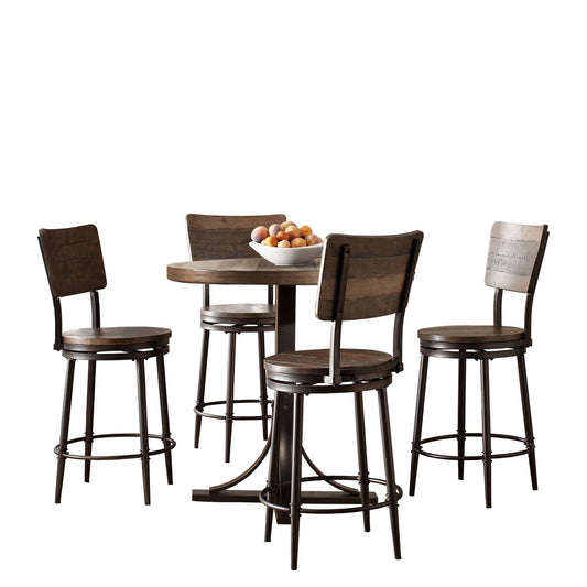 Hillsdale Furniture Jennings Wood 5 Piece Counter Height Dining Set with Panel Back Swivel Stools, Distressed Walnut