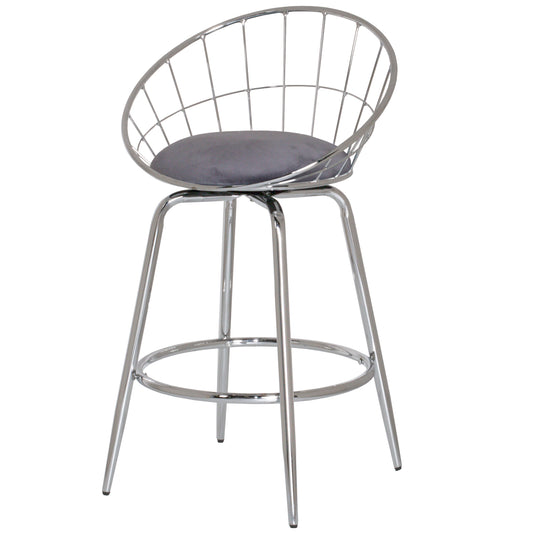 Hillsdale Furniture Bullock Metal Swivel Bar Height Stool, Silver Gray Velvet