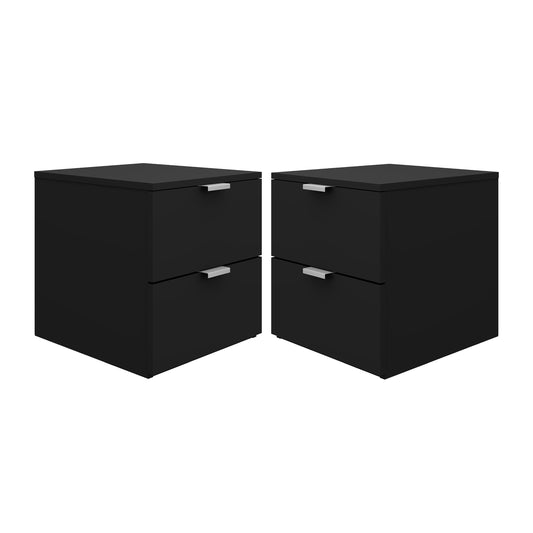 Hillsdale Living Essentials Delmar Wood 2 Drawer Nightstand, Set of 2, Matte Black