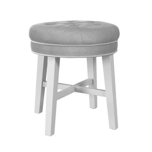 Hillsdale Furniture Sophia Tufted Backless Vanity Stool, White with Gray Fabric