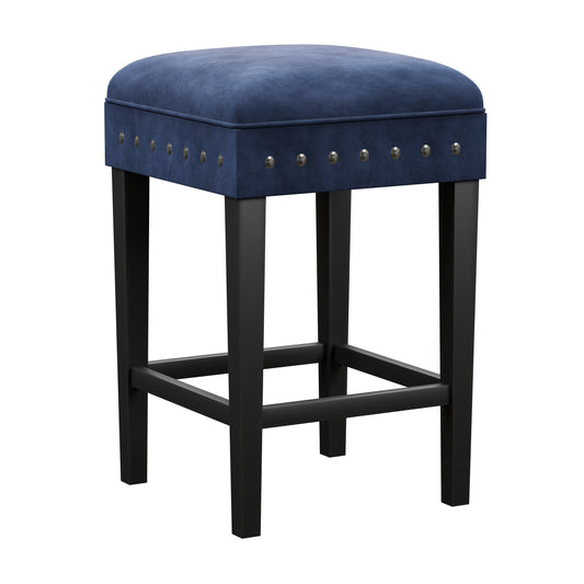 Hillsdale Furniture Cassidy Wood and Upholstered Backless Counter Height Stool, Black with Blue Velvet