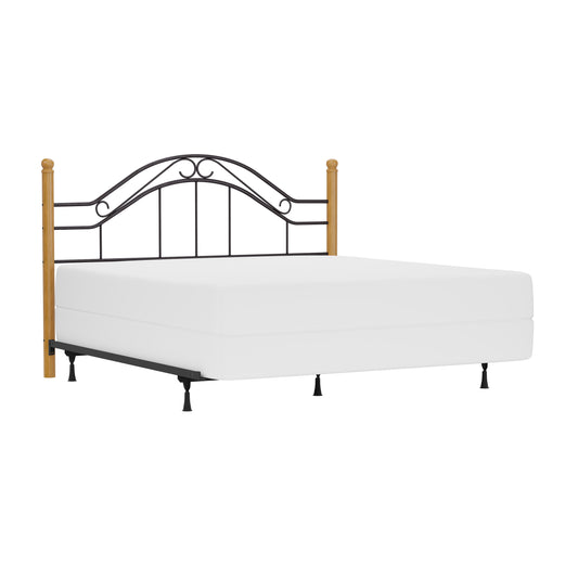 Hillsdale Furniture Winsloh King Metal Headboard with Frame and Oak Wood Posts, Black