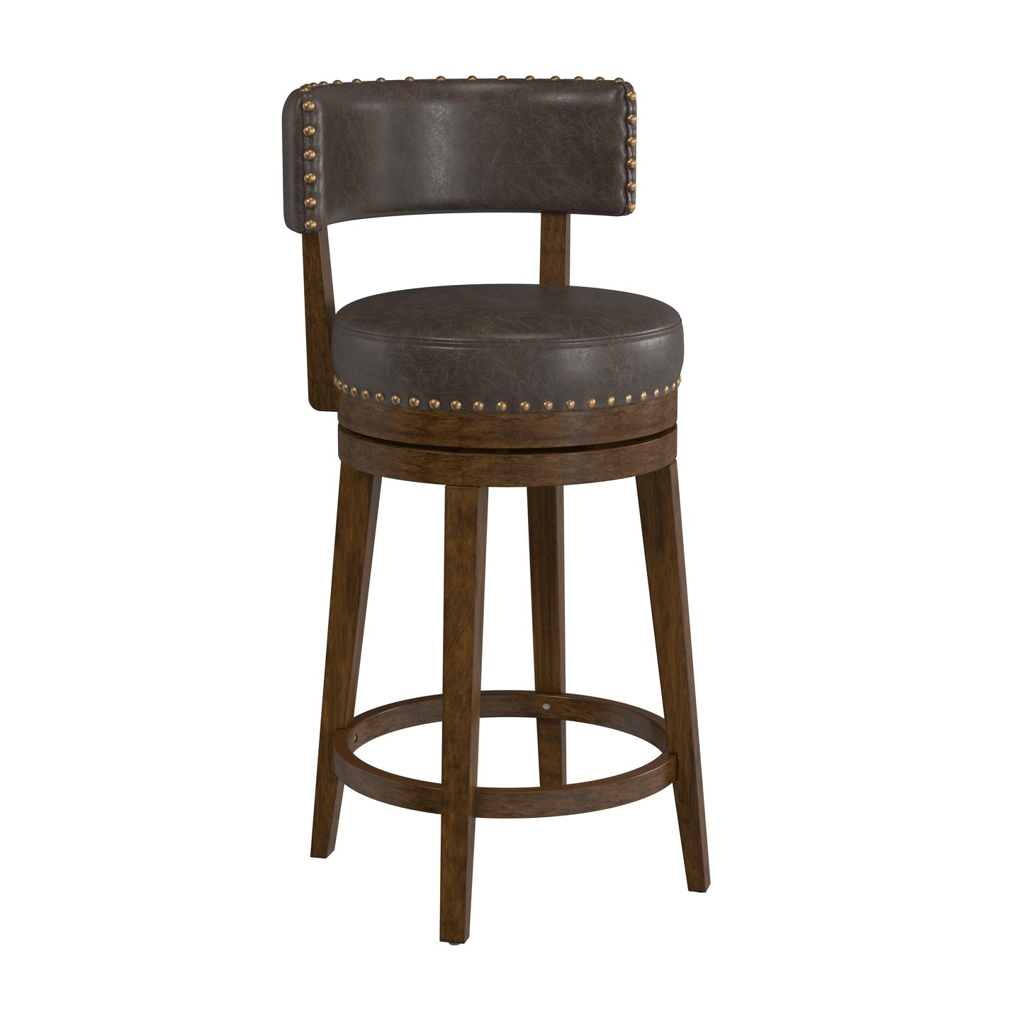 Hillsdale Furniture Lawton Wood Counter Height Swivel Stool, Walnut with Aged Brown Faux Leather