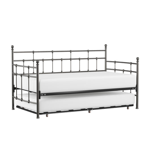 Hillsdale Furniture Providence Metal Twin Daybed with Roll Out Trundle, Aged Pewter