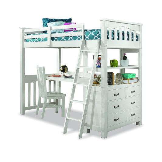 Hillsdale Kids and Teen Highlands Wood Twin Loft Bed with Desk and Chair, White