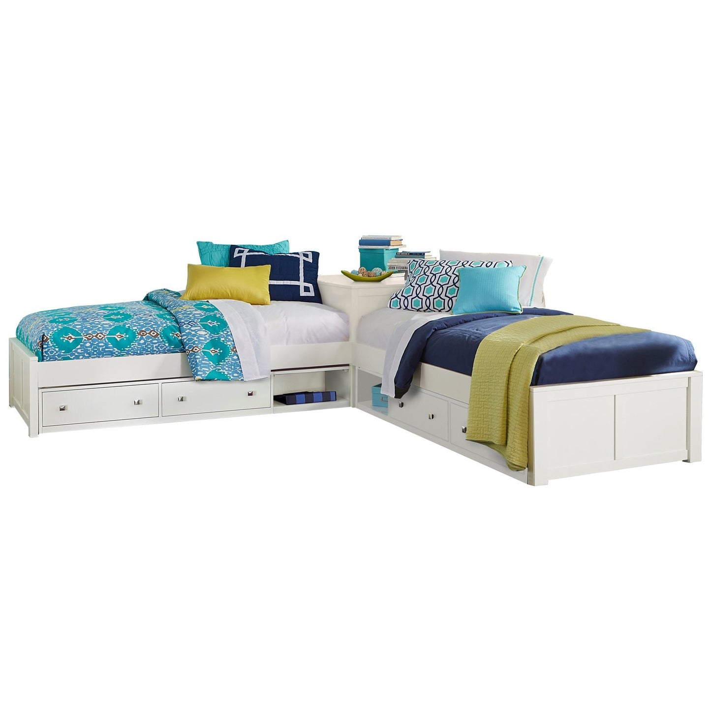 Hillsdale Kids and Teen Pulse Wood Twin L-Shaped Bed with 2 Storage Units, White